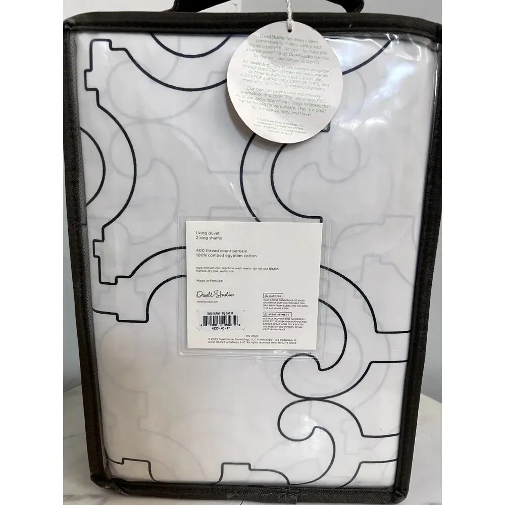 New in Package - Discontinued DwellStudio Sketch Ink/Pearl King Duvet Set